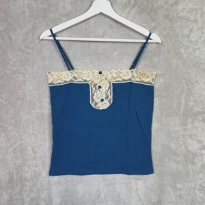 Old Navy Intimates Perfect Fit Stretch Blue Cotton Lace Cami Lingerie Tank Top M